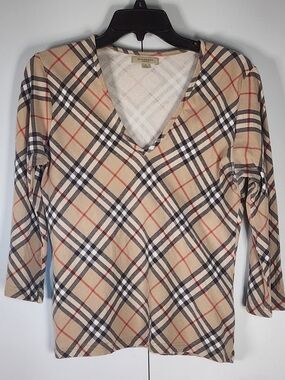 Burberry London Beige Nova Check V-Neck Top